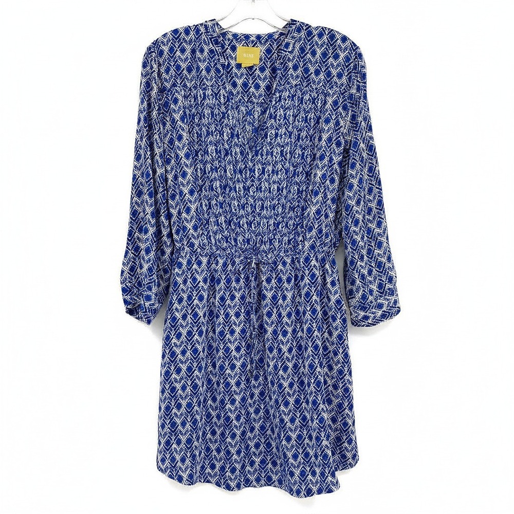 Maeve Blue White Patterned Pleated Mini Dress | Women’s Regular M